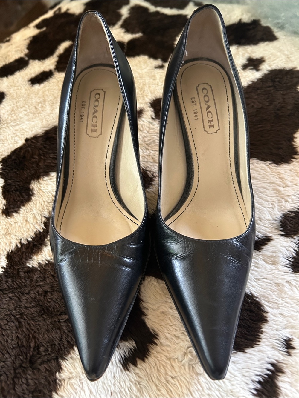 Coach Black Leather Pointed Toe Pumps